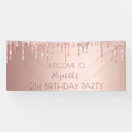 Banderoles 21e anniversaire blush rose or parties scintillant (Horizontal)