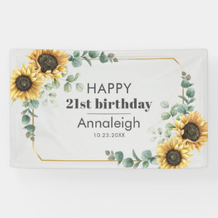 Banderoles 21e anniversaire Eucalyptus Tournesol Flore géomét