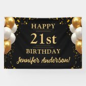 Banderoles 21e anniversaire Fête Noire et Or (Horizontal)