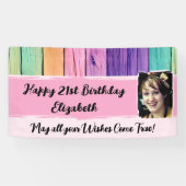 Banderoles 21e anniversaire licorne couleurs nom photo rose (Horizontal)