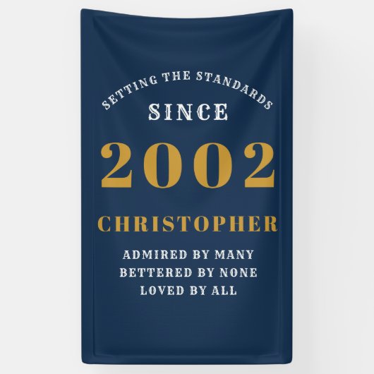 Banderoles 21e Anniversaire Né 2002 Ajouter Nom Blue Gold (Vertical)