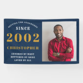 Banderoles 21e Anniversaire Né 2002 Ajouter Nom Blue Gold Pho (Horizontal)