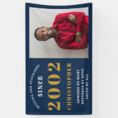 Banderoles 21e Anniversaire Né 2002 Ajouter Nom Blue Gold Pho (Vertical)