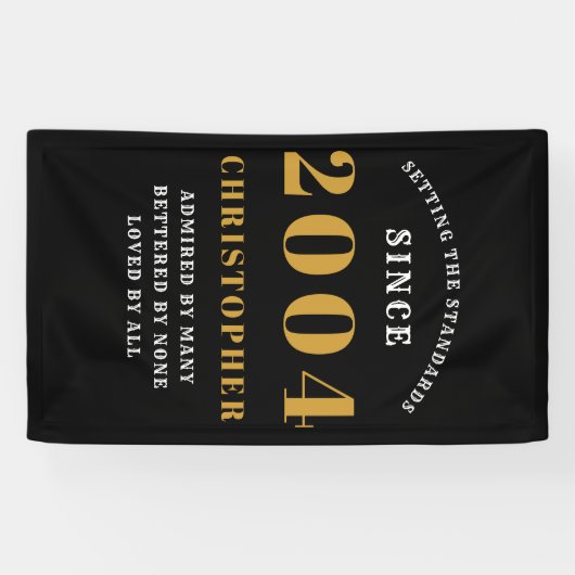 Banderoles 21e anniversaire Né en 2004 Ajouter un nom Noir Or (Horizontal)