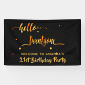 Banderoles 21e anniversaire noir or hello 21 nom script (Horizontal)