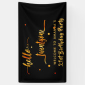 Banderoles 21e anniversaire noir or hello 21 nom script (Vertical)