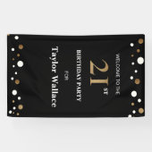 Banderoles 21e anniversaire personnalisé Points or et noir (Horizontal)