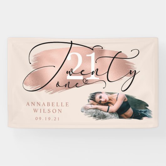 Banderoles 21e anniversaire Rose Gold & Pink Photo (Horizontal)