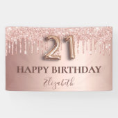 Banderoles 21e anniversaire rose gouttes de parties scintilla (Horizontal)