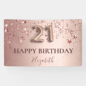 Banderoles 21e anniversaire rose or rose étoiles script ballo (Horizontal)