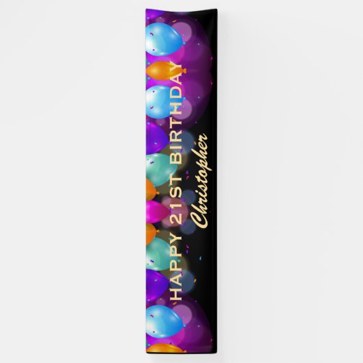 Banderoles 21e fête d'anniversaire Ballons Noir et Or (Vertical)