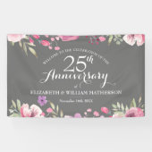 Banderoles 25e anniversaire Mariage Aquarelle Roses Bienvenue (Horizontal)