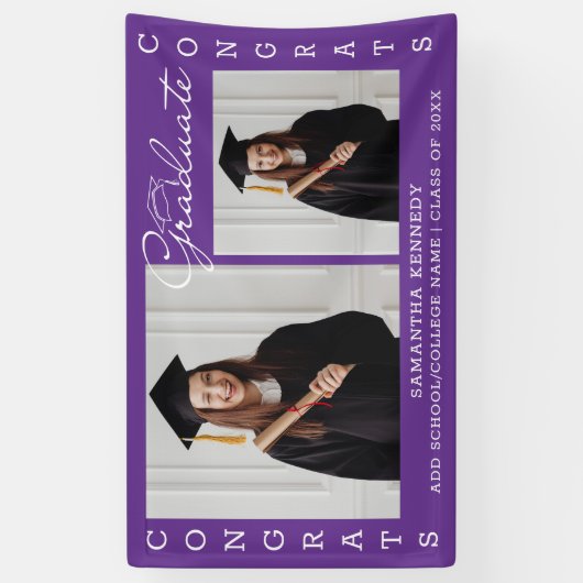 Banderoles 2 Collage Photo Félicats Classe Grad De 2023 Purpl (Vertical)