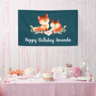 Banderoles 2 mignons Petits Renards Rouges Aquarelle Design A