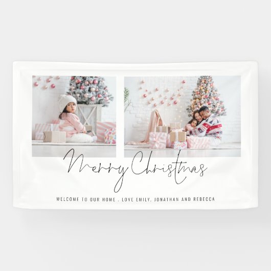 Banderoles 2 Photos Script Bienvenue Noms Joyeux Noël (Horizontal)