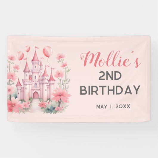 Banderoles 2e anniversaire Pink Princess Castle Balloons (Horizontal)