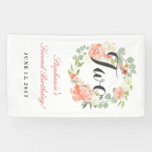 Banderoles 2e anniversaire rose fleurie couronne deux bannièr (Horizontal)