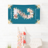 Banderoles 2e anniversaire Turquoise Fleur photo Collage bleu (En situation)
