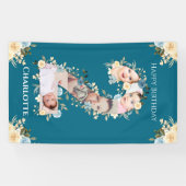 Banderoles 2e anniversaire Turquoise Fleur photo Collage bleu (Horizontal)