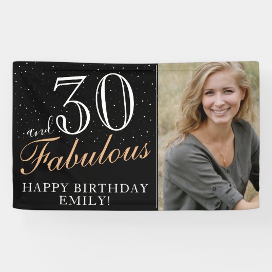 Banderoles 30 et fabuleux Elegant Black 30th Birthday Photo (Horizontal)