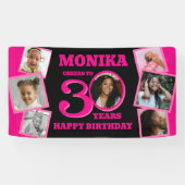 Banderoles 30e anniversaire 7 photos nom rose noir (Horizontal)