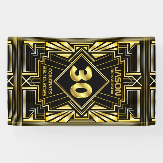 Banderoles 30e anniversaire Art Déco Gold Black Great Gatsby (Horizontal)