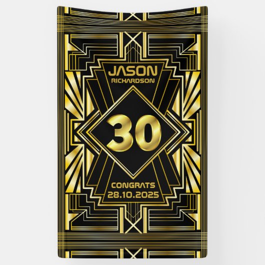 Banderoles 30e anniversaire Art Déco Gold Black Great Gatsby (Vertical)