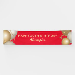 Banderoles 30e Anniversaire des Ballons Rouge et Or Confetti