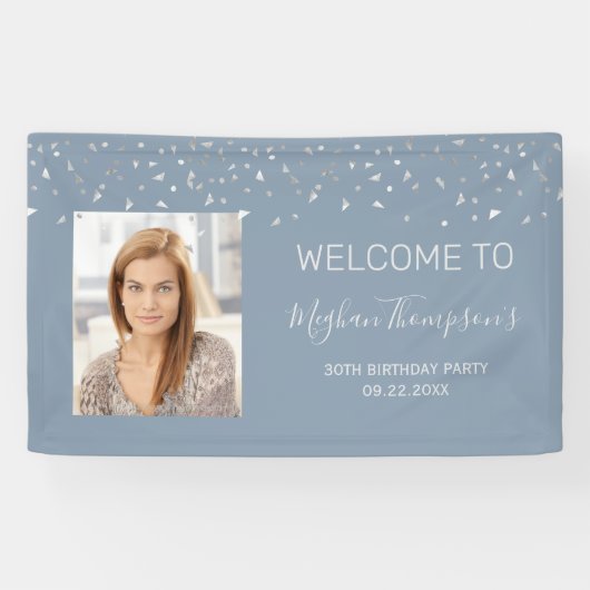 Banderoles 30e anniversaire Dusty Blue Silver Confetti Bienve (Horizontal)