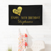 Banderoles 30e anniversaire Hello 30 Black and Faux Gold Hear (En situation)