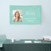 Banderoles 30e anniversaire Mint Green Silver Confetti Photo (Salon professionnel)