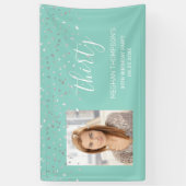 Banderoles 30e anniversaire Mint Green Silver Confetti Photo (Vertical)