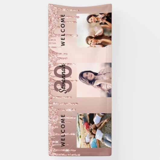 Banderoles 30e anniversaire photo rose or parties scintillant (Vertical)