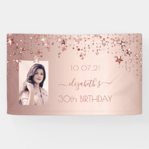 Banderoles 30e anniversaire photo rose or rose glittery étoil