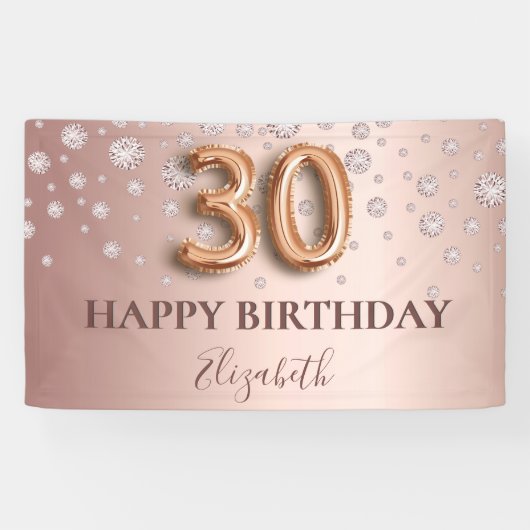 Banderoles 30e anniversaire rose or diamants script de ballon (Horizontal)