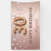 Banderoles 30e anniversaire rose or diamants script de ballon (Vertical)