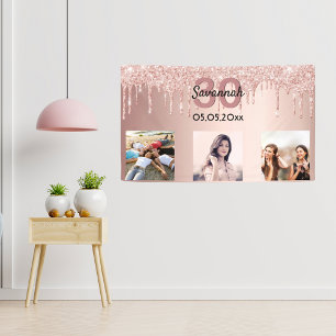 Banderoles 30e anniversaire sur mesure photo rose or rose par