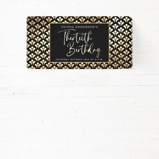 Banderoles 30e fête d'anniversaire en noir blanc & or Script (Insitu)