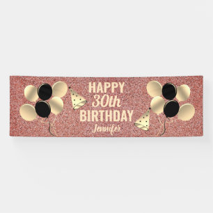 Banderoles 30e fête d'anniversaire Rose Parties scintillant d