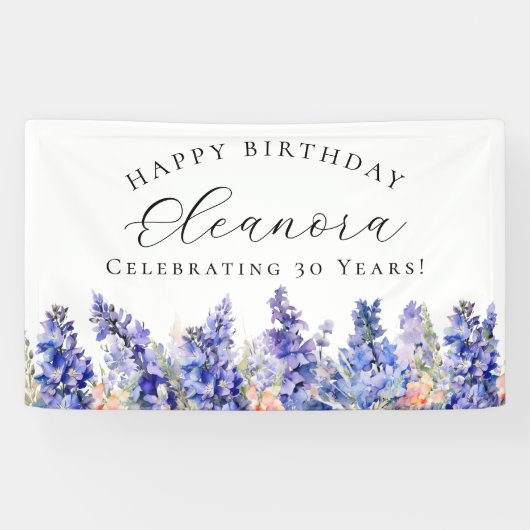 Banderoles 30e Joyeux Anniversaire Bleu Juillet Fleur de nais (Horizontal)