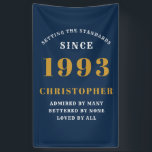 Banderoles 30th Birthday Born 1993 Ajouter Nom Blue Gold<br><div class="desc">Anniversaire personnalisé ajoutez votre nom et la bannière année. Modifiez le nom et l'année avec le modèle fourni. Un merveilleux accessoire de fête d'anniversaire personnalisé. Plus de cadeaux et de fournitures de fête disponibles avec le design "normes de fixation" dans le magasin.</div>