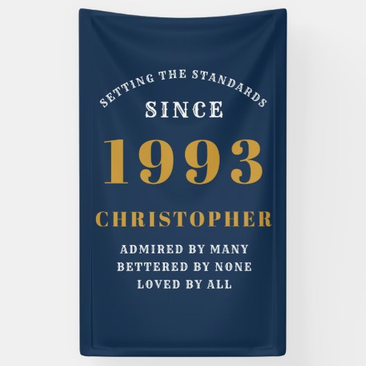 Banderoles 30th Birthday Born 1993 Ajouter Nom Blue Gold (Vertical)