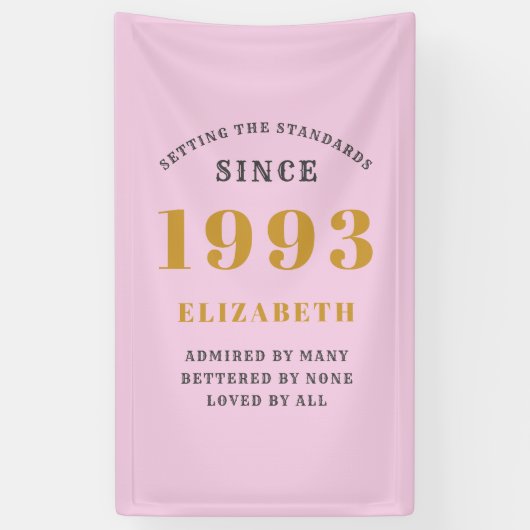 Banderoles 30th Birthday Born 1993 Ajouter Nom Rose Grey (Vertical)