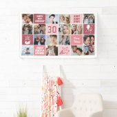 Banderoles 30th Birthday Photo Collage Custom Coral Pink (En situation)