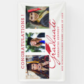 Banderoles 3 Photo Collage Félicitations Diplômé Rouge Blanc (Vertical)