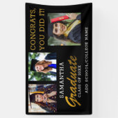 Banderoles 3 Photos Collage Félicitations Diplômé 2022 Black (Vertical)