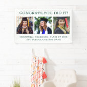 Banderoles 3 Photos Collage Félicitations Diplômé 2023 Vert B (En situation)