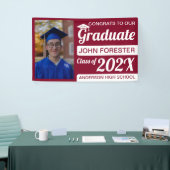 Banderoles 3' x 5' Red & White Congrats Diplômé avec photo (Salon professionnel)