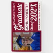 Banderoles 3' x 5' Red & White Congrats Diplômé avec photo (Vertical)