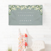 Banderoles 3'x5' Green Snowberry+Eucalyptus Mariage Welcome B (En situation)